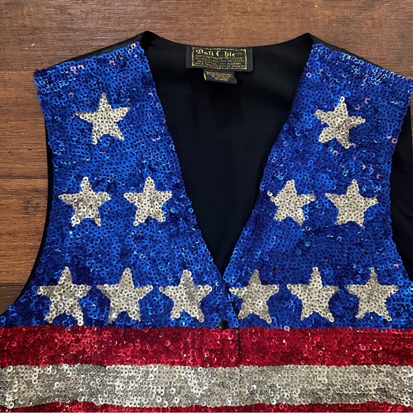 Vtg Bali Chic American Flag Vest Sequins Unisex OS USA Patriot Stars Stripes - Picture 4 of 9